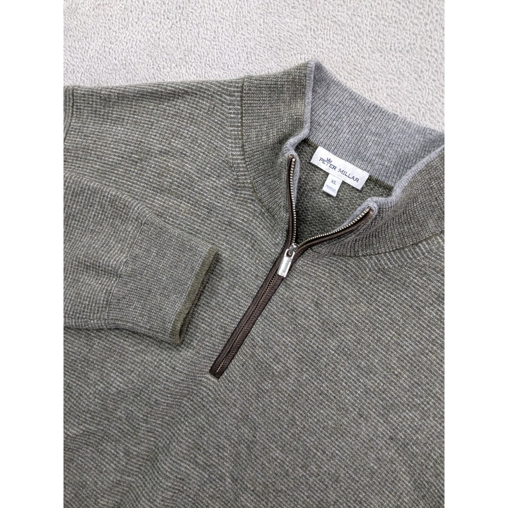 Peter Millar Mens XL Merino Wool Cashmere 1/4 Zip Sweater Green Grey Pullover